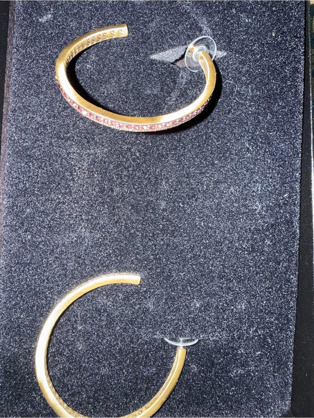 Heidi Daus Gold Hoop Earrings with Pink Crystal Row